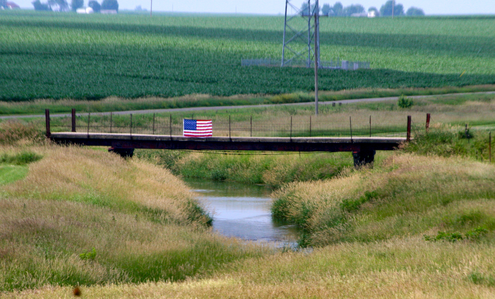 flag on a farm bridge