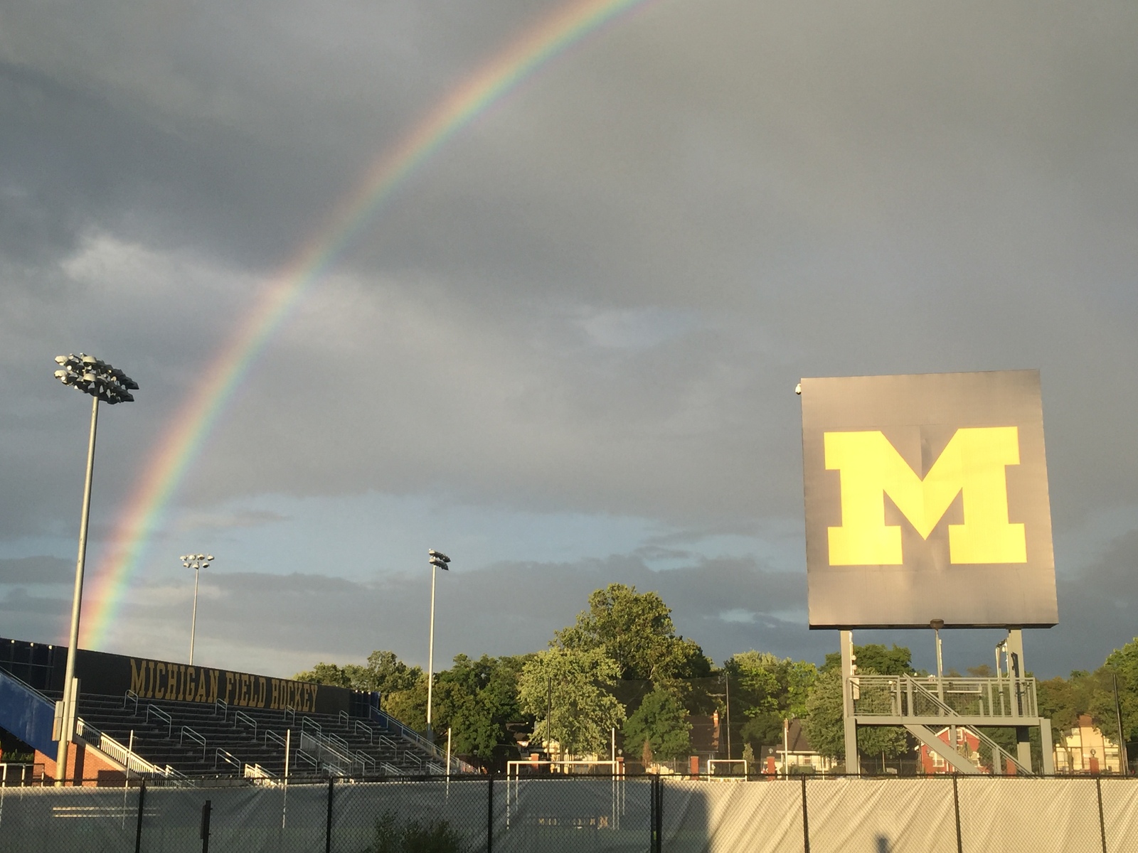 rainbow over Michigan Stadium