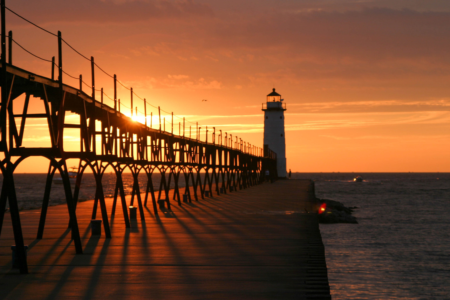 lighthouse at sunset in Muskegeon