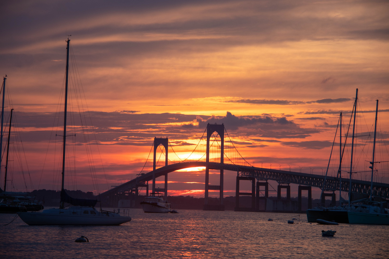 sun setting over the bridge