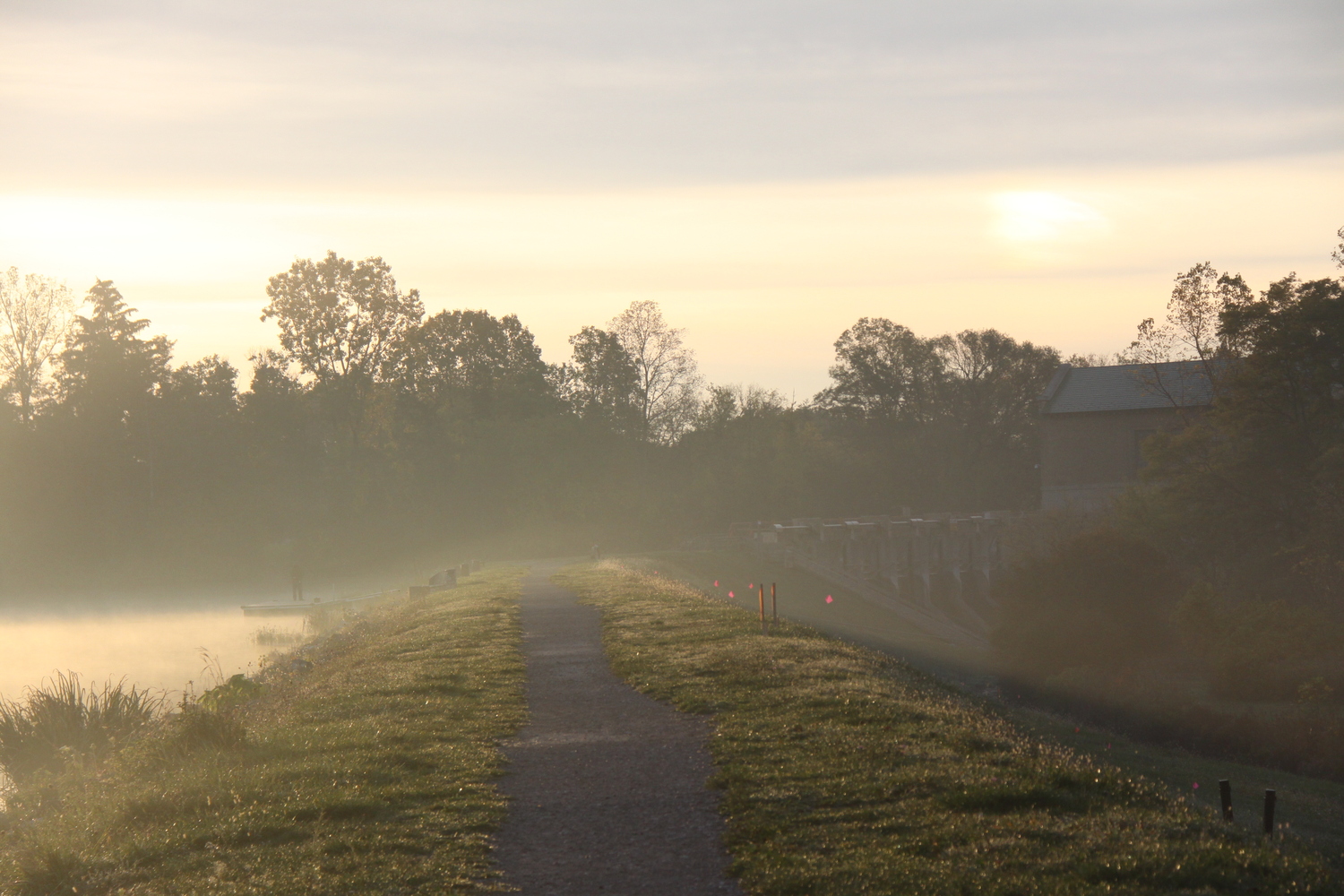 early morning fog at the the dam